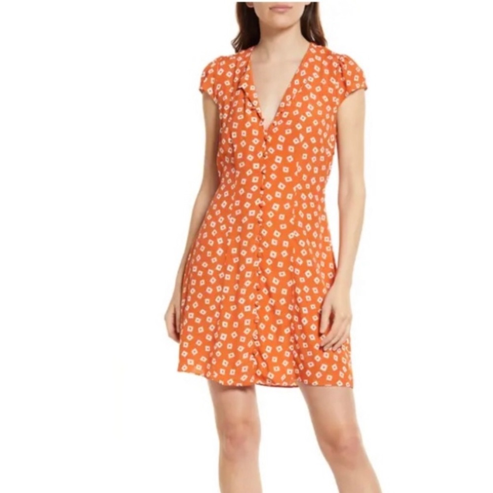 & Other Stories Orange Geometric Print Mini Dress Size 4